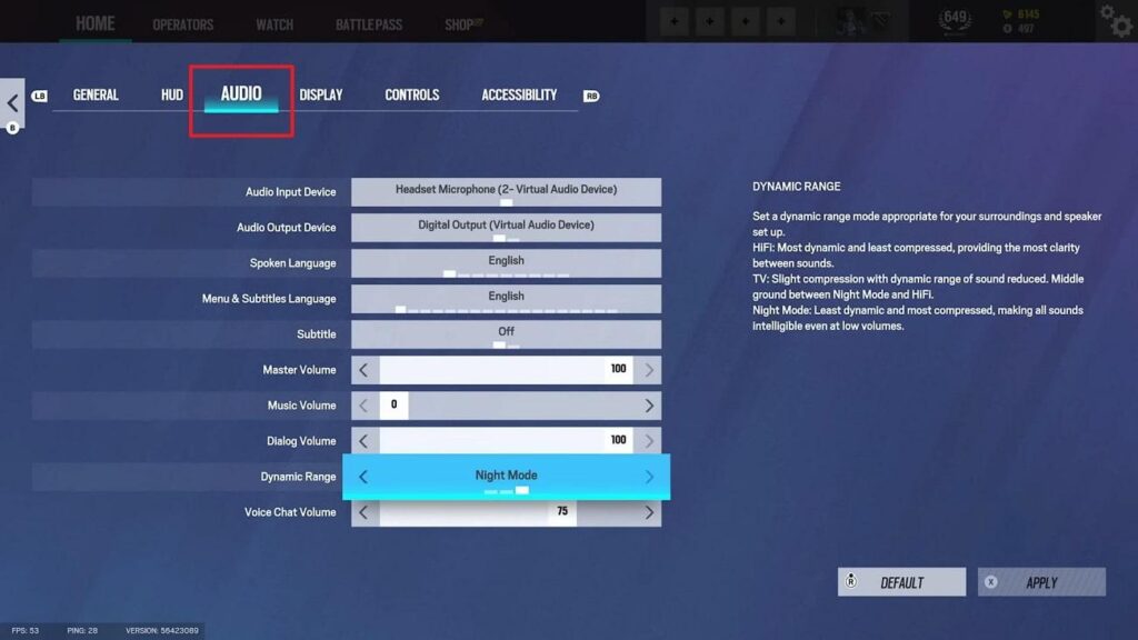 access the game audio settings
