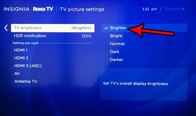 how to turn down the brightness on a roku tv