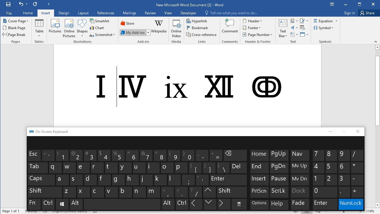 how to type roman numerals on keyboard