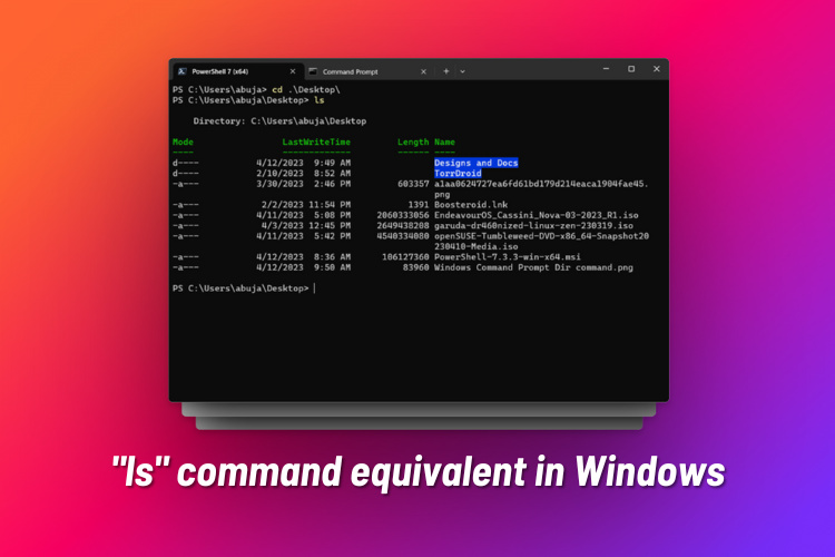 how to use the equivalent of the ls command in windows